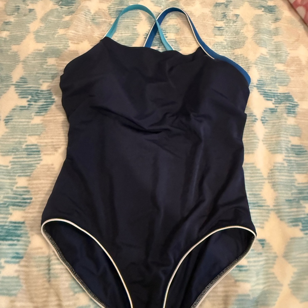Lands' End Deep Blue Swimsuit with Light Accents